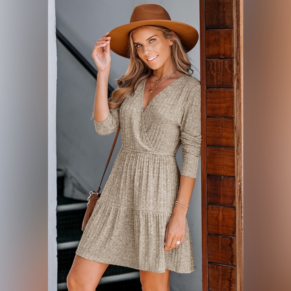 Elegant Beige Wrap Dress for Women